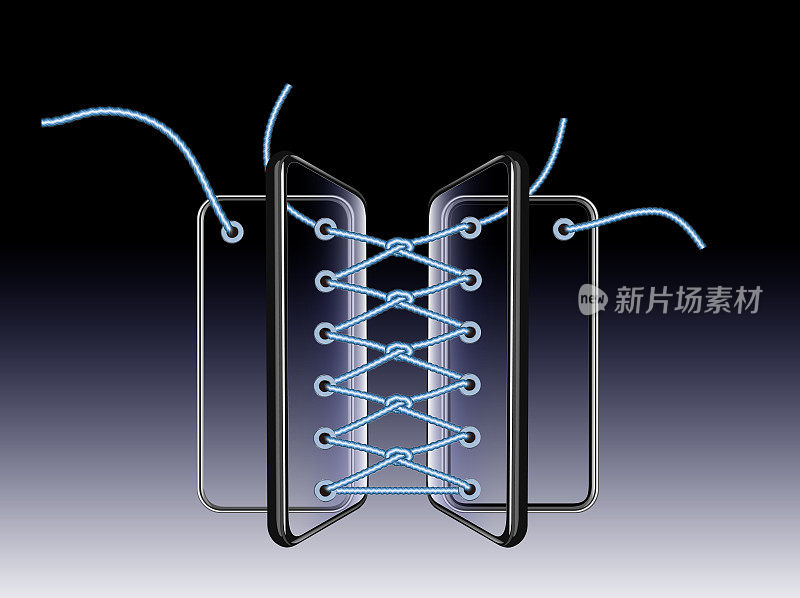 多部智能手机编织成绳子，就像鞋子里的鞋带