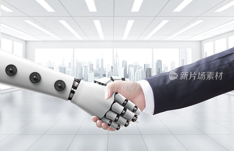 商人与机器或机器人握手