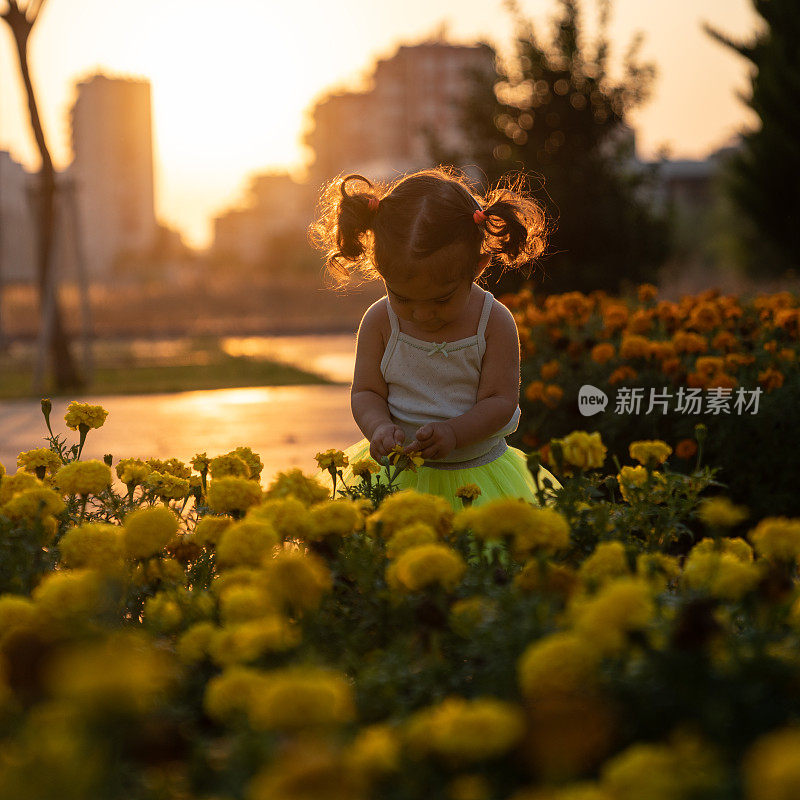 蹒跚学步的小女孩的肖像花园