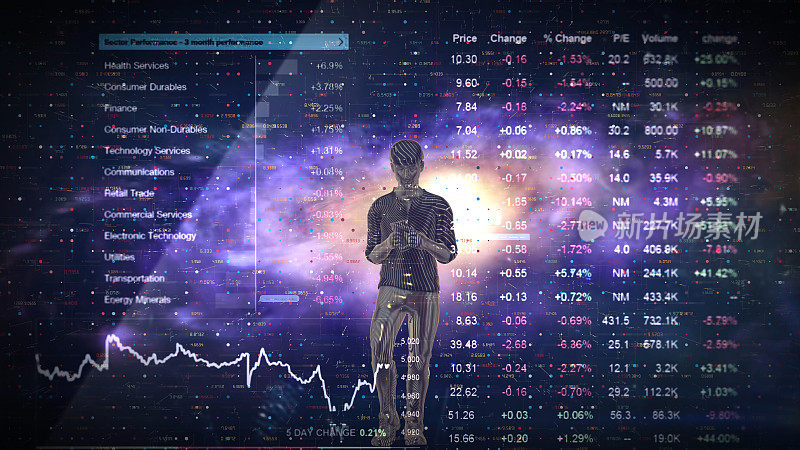 数字营销。手持智能手机的男子使用现代界面支付网上购物和图标客户网络连接在虚拟屏幕上。商业创新技术理念