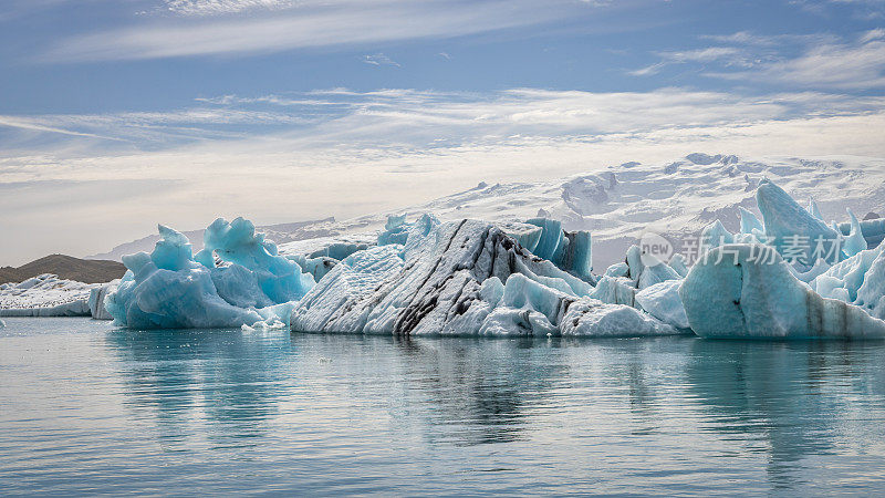 冰岛Jokulsarlon冰川泻湖夏季冰山Jökulsárlón泻湖