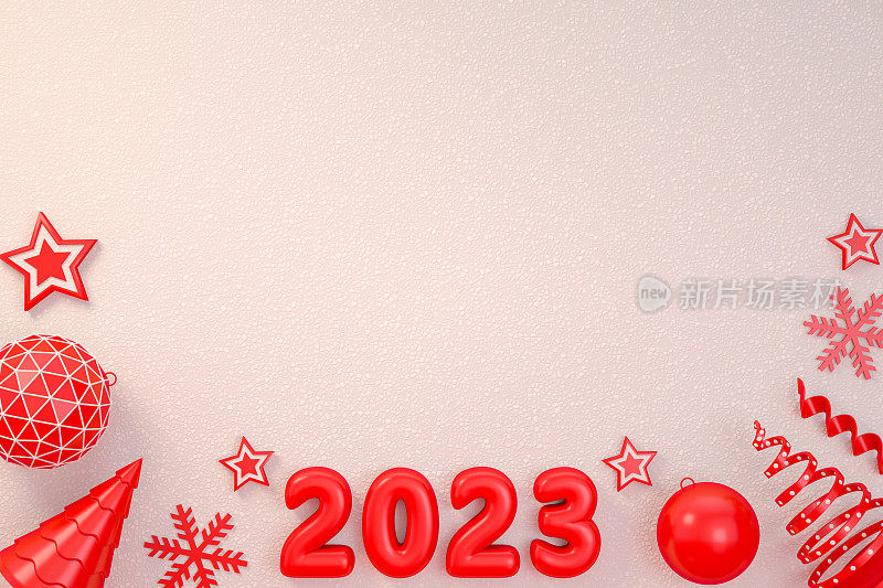 2023年新年，白雪背景圣诞饰品