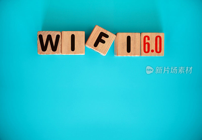 WIFI6.0字母与玩具块蓝色背景