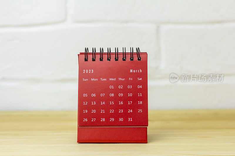 你好,春天。2023年3月的日历。用于计划的桌面日历。
