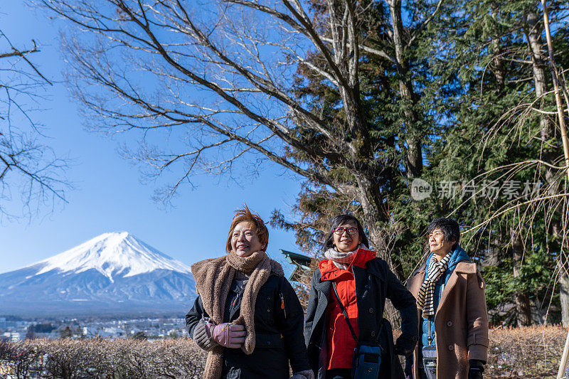 一个亚洲的中国家庭去日本东京的Chureito旅游