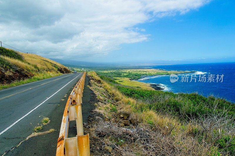 在夏威夷一带路上，Mamalahoa，朝着夏威夷大岛的黑沙滩，Punalu夏威夷海滩