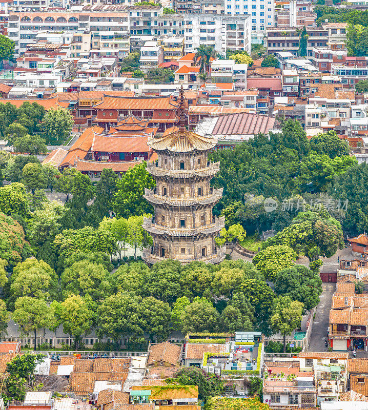 中国福建省泉州市历城区泉州西街及开元寺航拍图