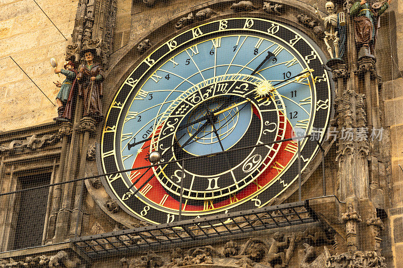 捷克共和国布拉格老城广场上的历史悠久的中世纪天文钟