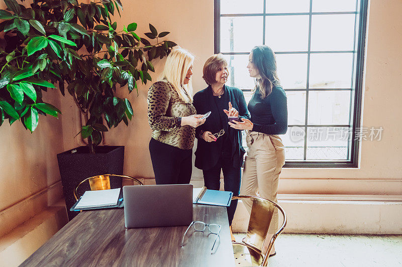 工作中的女性，三名女性企业家，商业伙伴，同事或客户和代理商