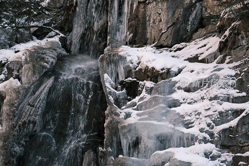 冬季峡谷中冰冻的瀑布