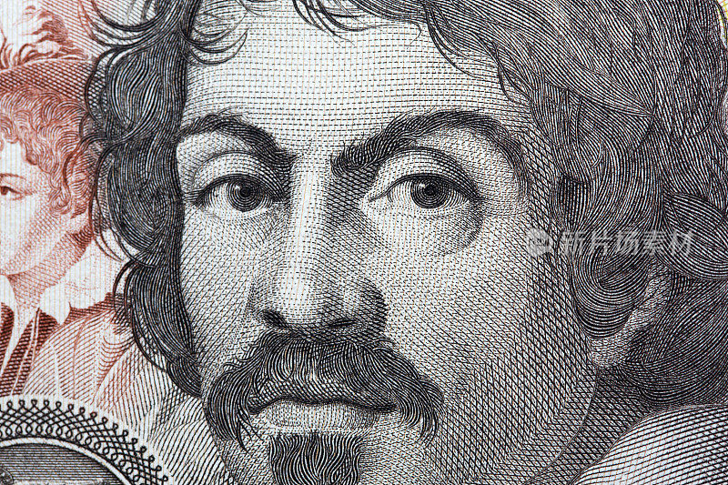 卡拉瓦乔用意大利钱币画的特写肖像