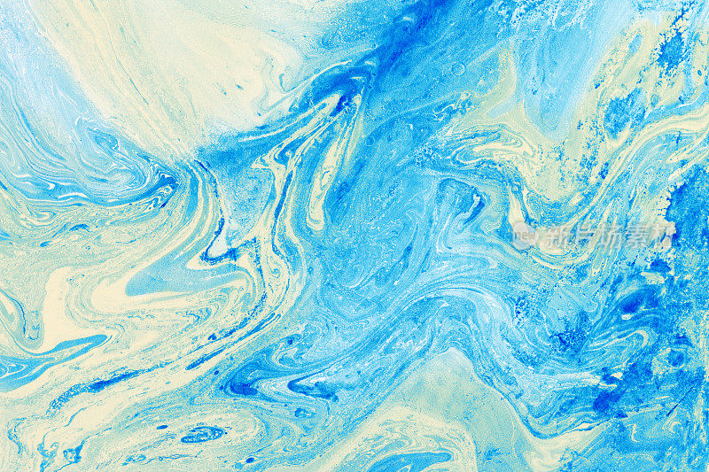 蓝色大理石纹理背景与抽象油画手工表面