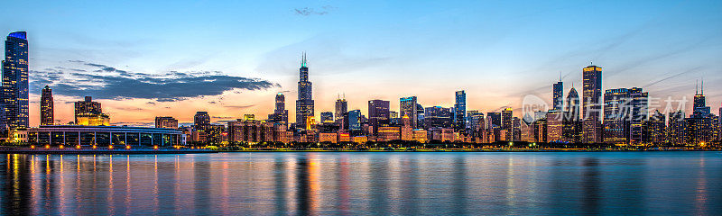 芝加哥黄昏的地平线HDR