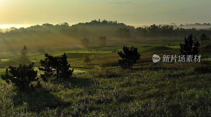 清晨大雾中的高尔夫球场