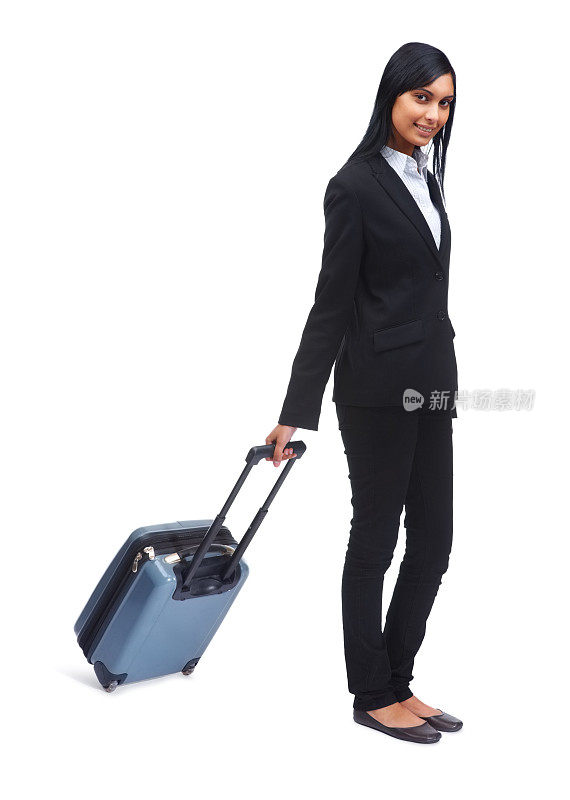 年轻的商务女性与旅行袋