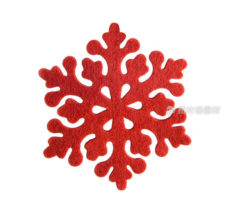 红色雪花形状的圣诞装饰品孤立在白色