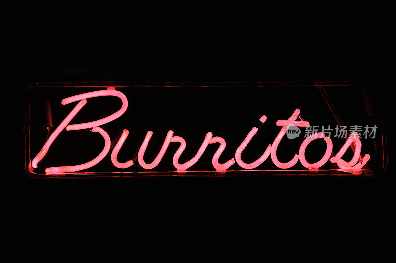 墨西哥墨西哥食品霓虹标志在粉红色的黑色背景