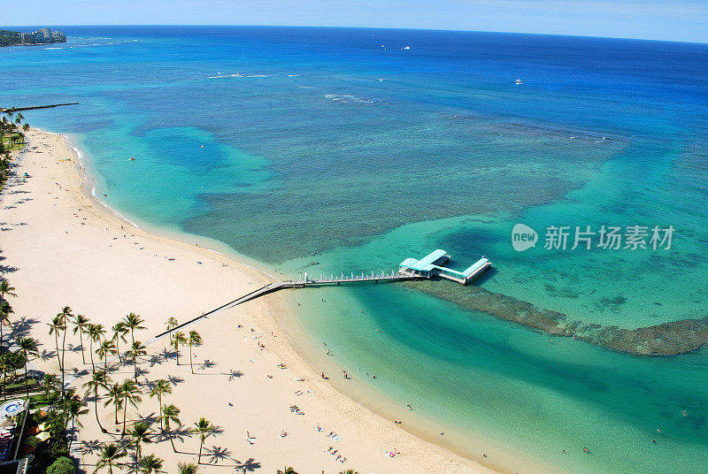 夏威夷怀基基海滩鸟瞰图