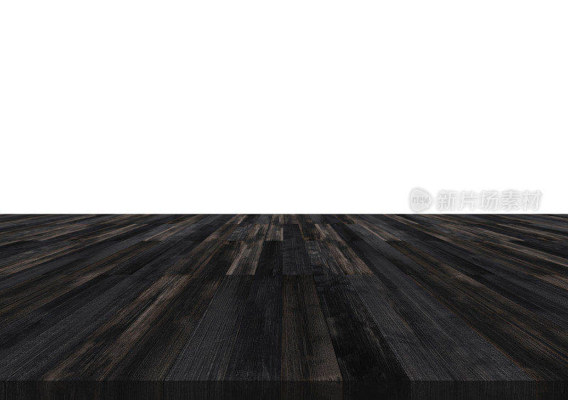木制的桌面，孤立的白色背景与蒙太奇产品的复制空间
