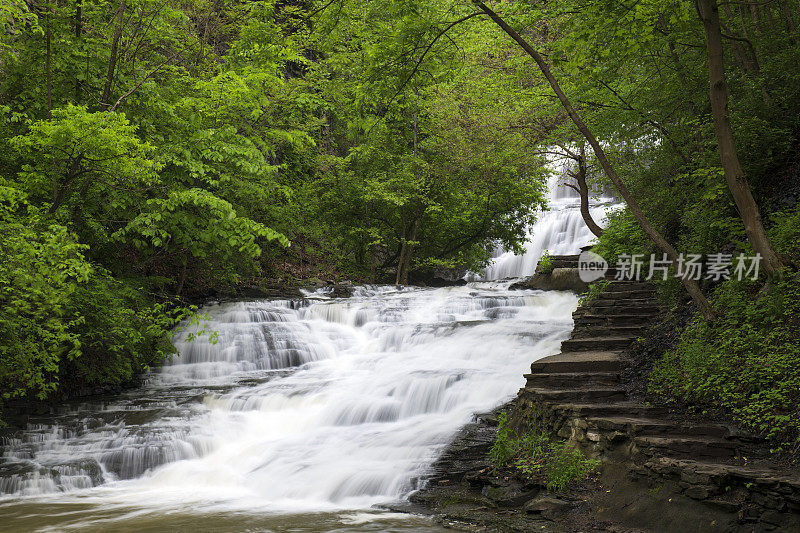 纽约伊萨卡的卡斯卡迪拉峡谷自然地区的瀑布