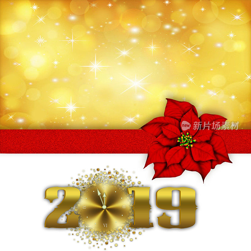 圣诞快乐，新年快乐2019，金色背景