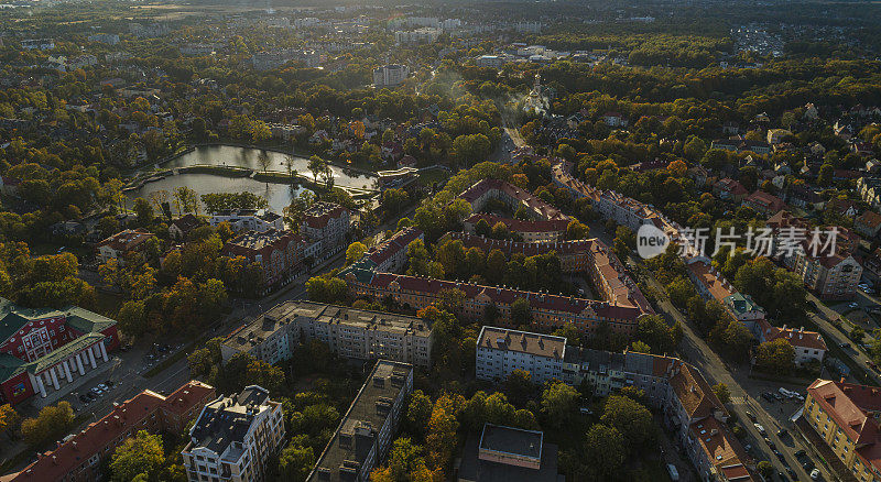 Königsberg(现在的加里宁格勒)的历史街区鸟瞰图，这是位于东普鲁士的古老德国城市，二战后被移交给苏联。