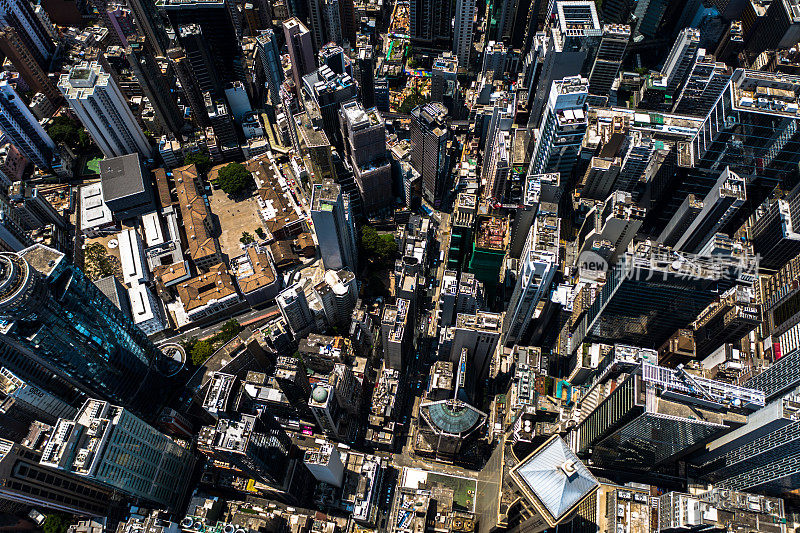 香港市区鸟瞰图。Asi智慧城市的金融区和商业中心