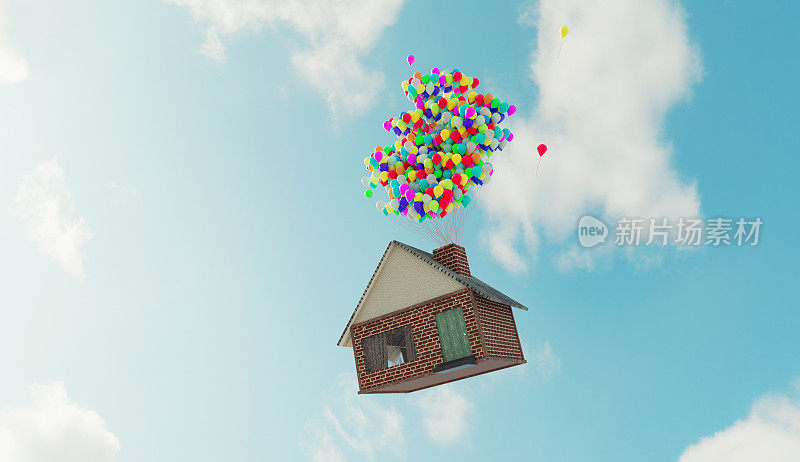 绑在房子上的气球能让房子在空中飞走