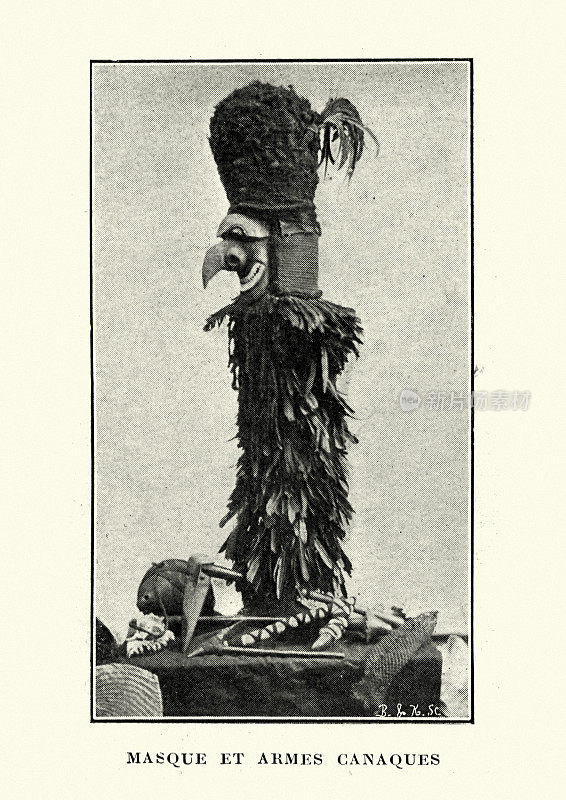 19世纪维多利亚时代卡纳克人的传统面具和武器