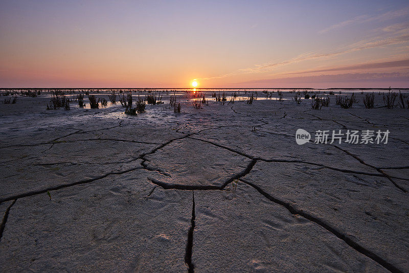 日落时瓦登海的潮滩