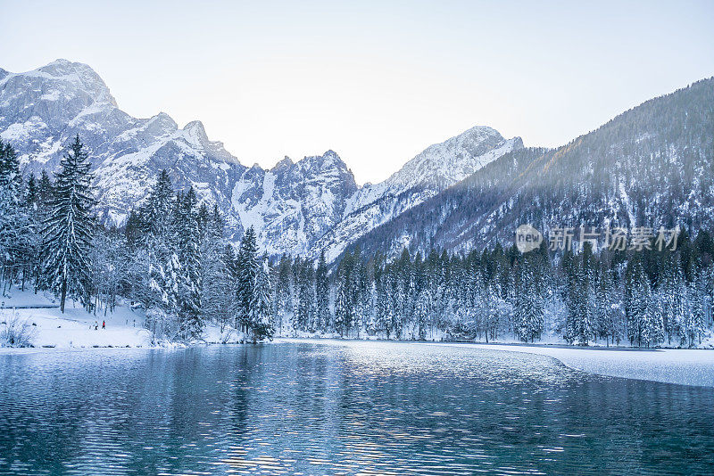 湖、林、山的冬季风景