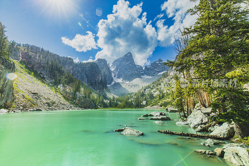 美丽的自然景观，明亮的冰川湖被高山湖泊和山谷包围