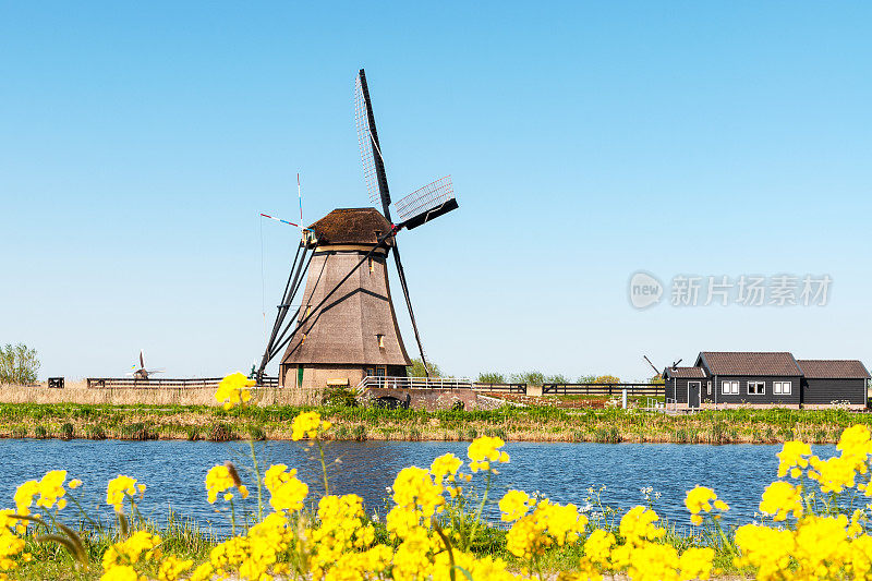 传统的荷兰风车，在荷兰的Kinderdijk