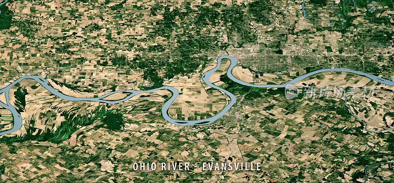 俄亥俄河埃文斯维尔卫星图像航拍3D视图
