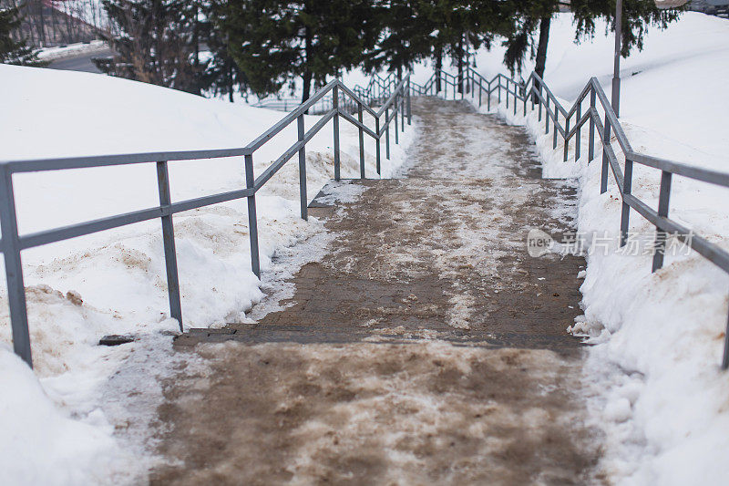 路边。肮脏的积雪。污染