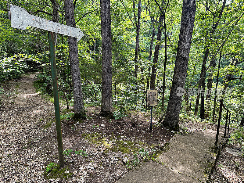 空白箭头标志引导通往奥扎克山脉的道路