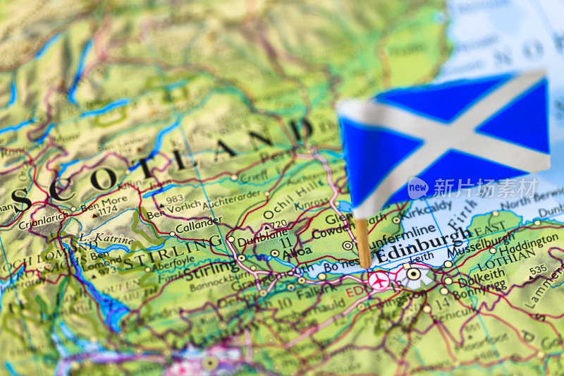 苏格兰爱丁堡的地图和旗帜