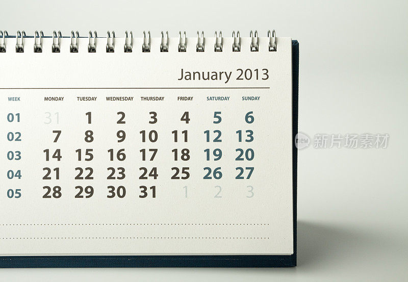 日历表。1月