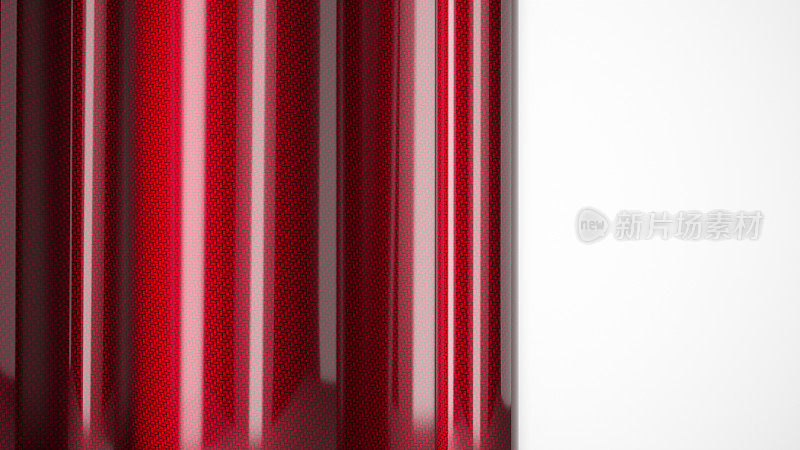 红色汽车包裹光滑的膜卷碳纤维近距离的背景。三维渲染