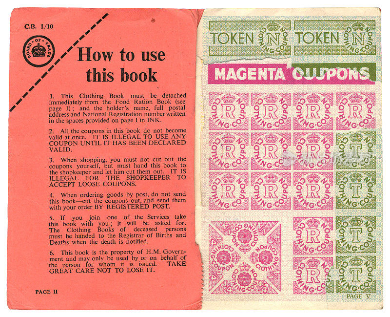 1947-48年英国服装配给书和优惠券