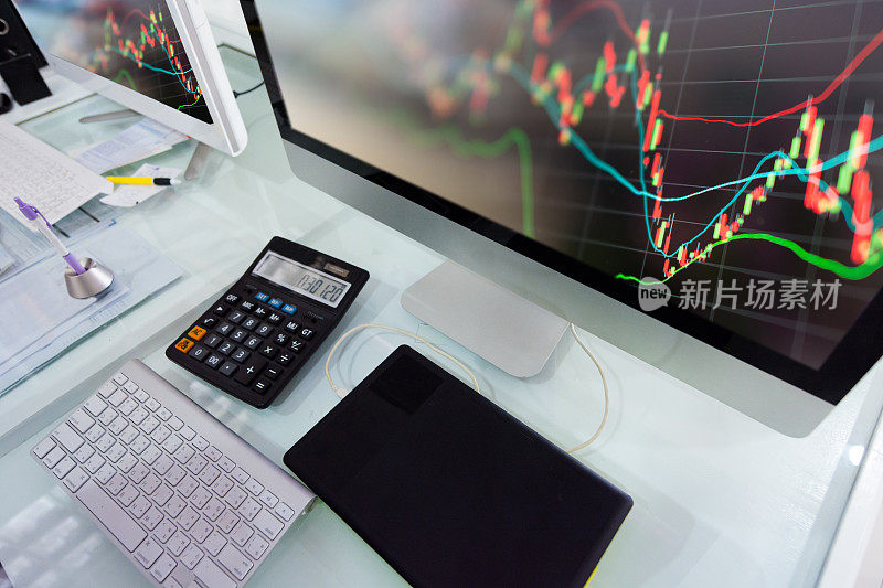 股票市场图表和办公室工作