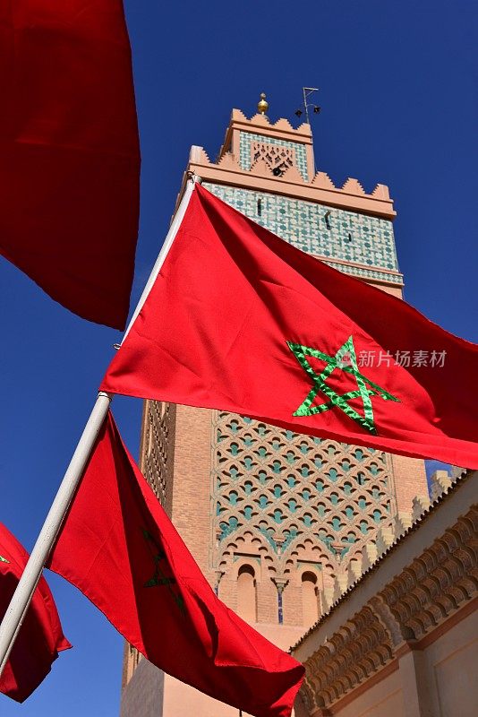 摩洛哥国旗,马拉喀什。