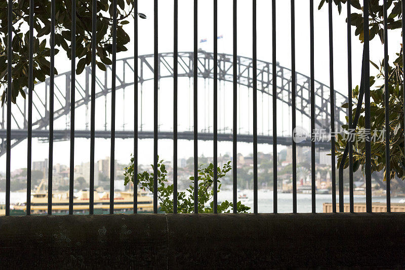 悉尼海港大桥，透过铁栅栏观看，复制空间