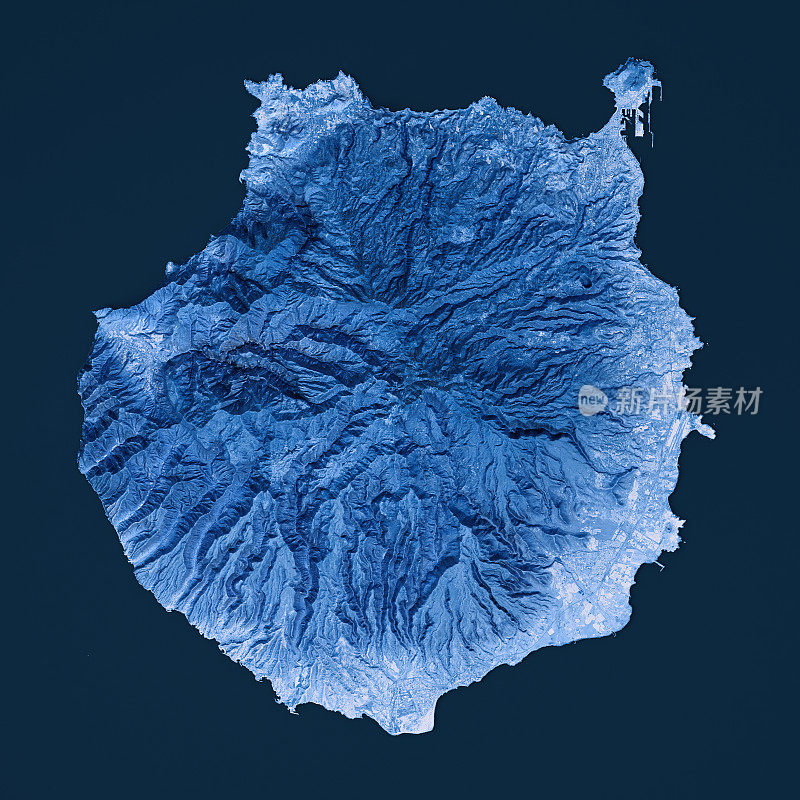 大卡纳里亚地形图蓝色俯视图