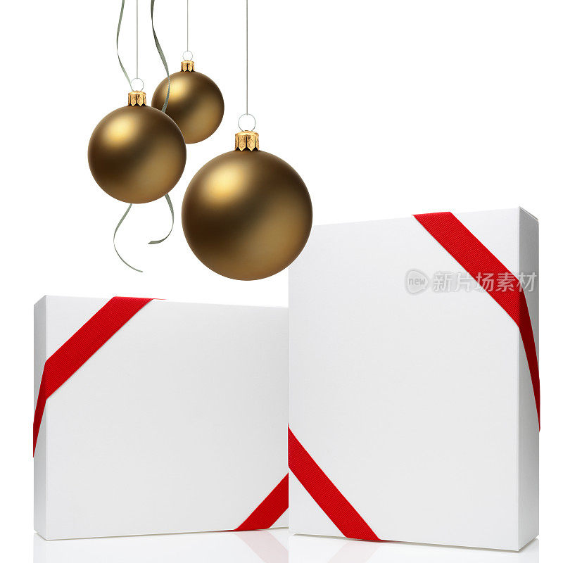圣诞装饰(圣诞球和丝带)&空白礼盒