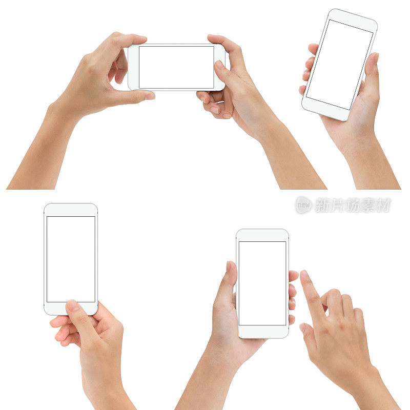 手势保持和使用手机孤立在白色背景