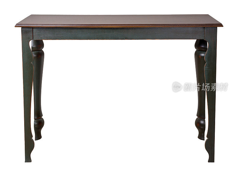 复古的木制复古桌子与深绿色的腿孤立的白色背景，包括剪切路径