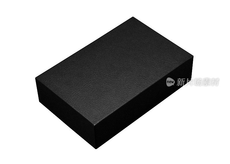 黑盒孤立在白色背景上。深色产品包装为您设计。剪辑路径对象。(矩形)