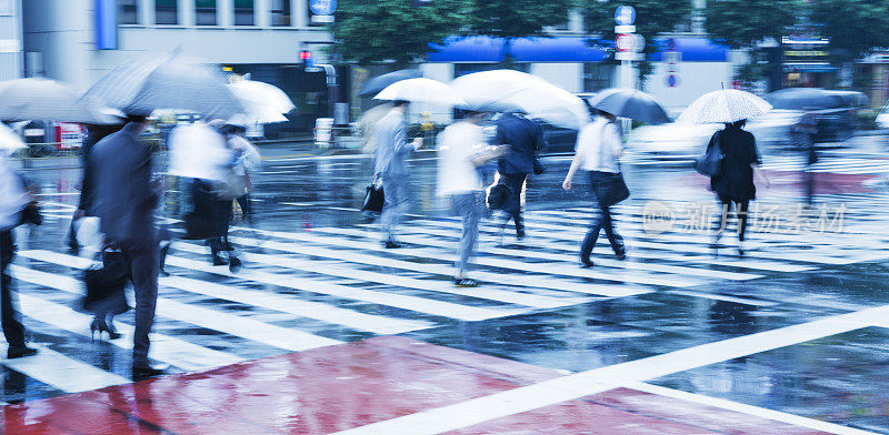 一个下雨的早晨的东京人行横道场景