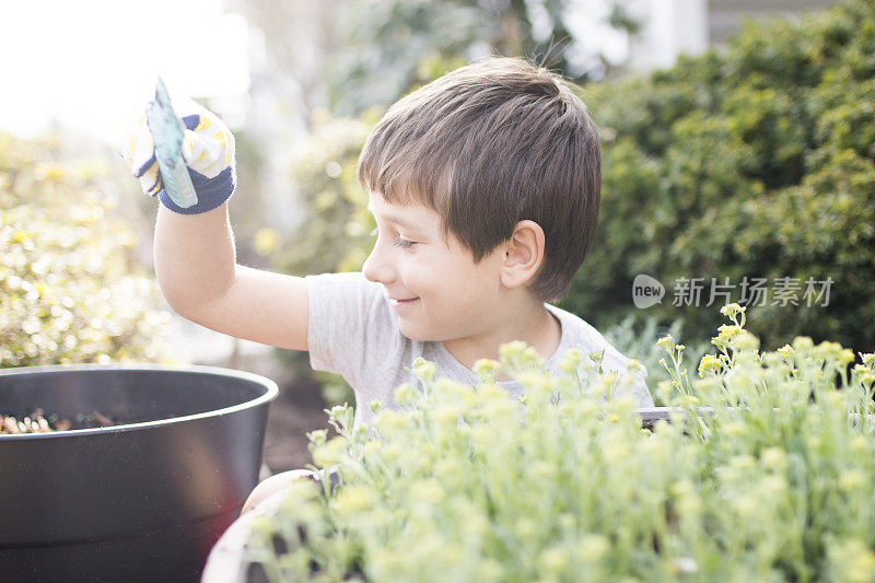 孩子在春天的园艺